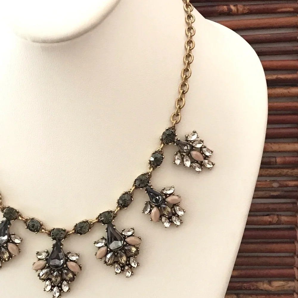 J. Crew Bewjeweled Rhinestone Gold Tone Floral Necklace